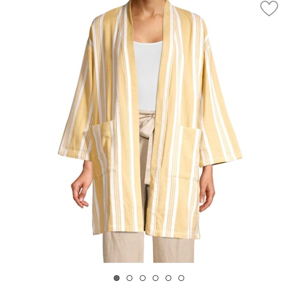 Eileen Fisher Organic Cotton Striped Longline open hang cardigan/kimono style